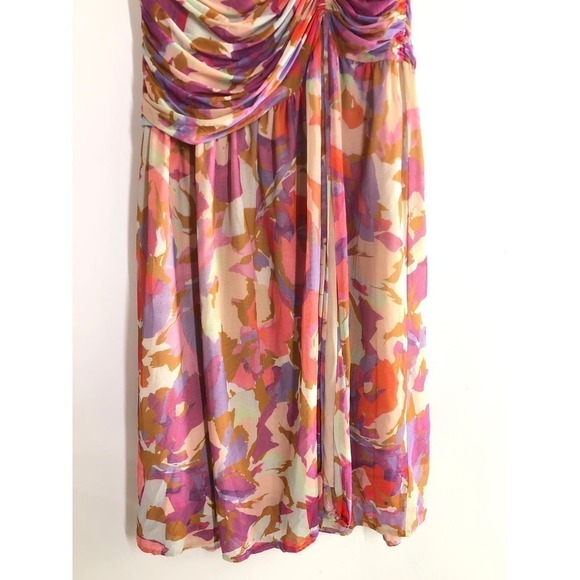 Nicholas Mabel Skirt Ruched Drawstring Slit Hem Midi Abstract Floral Size 14 - Picture 7 of 16